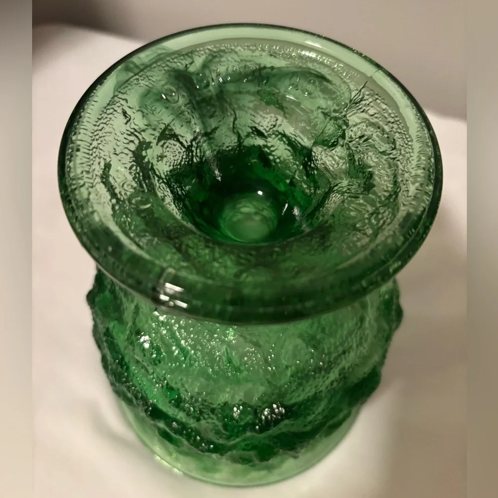 Vintage E.O. Brody Co. Crinkle Green Textured Glass Pedestal Goblet Vase Dish